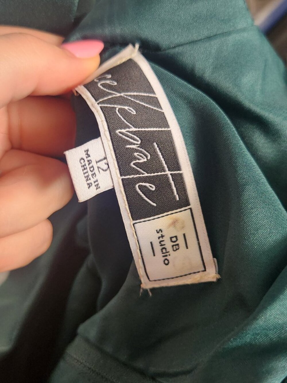 DB Studio F20099 Crepe Back Satin One-Shoulder Bridesmaid Dress in Juniper - Picture 12 of 12